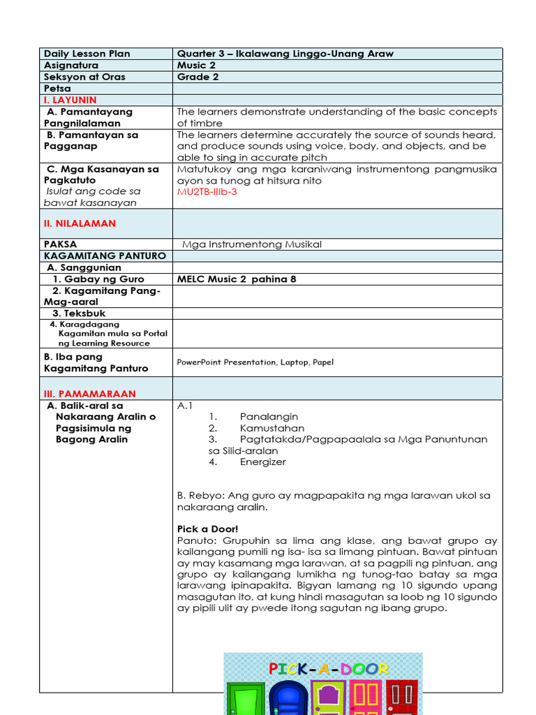 Quarter 3 DLP Grade 2 Music Week 2 Day 1 | PDF