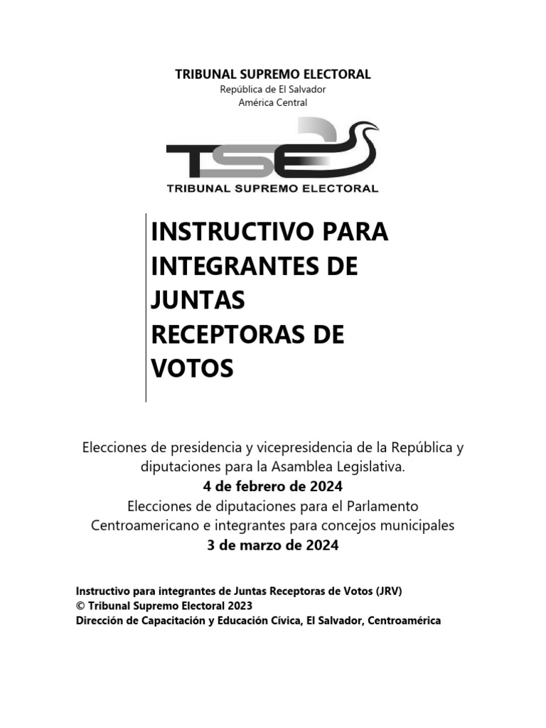 Instructivo Juntas Receptoras de Votos 2024 | PDF | Votación | Votación