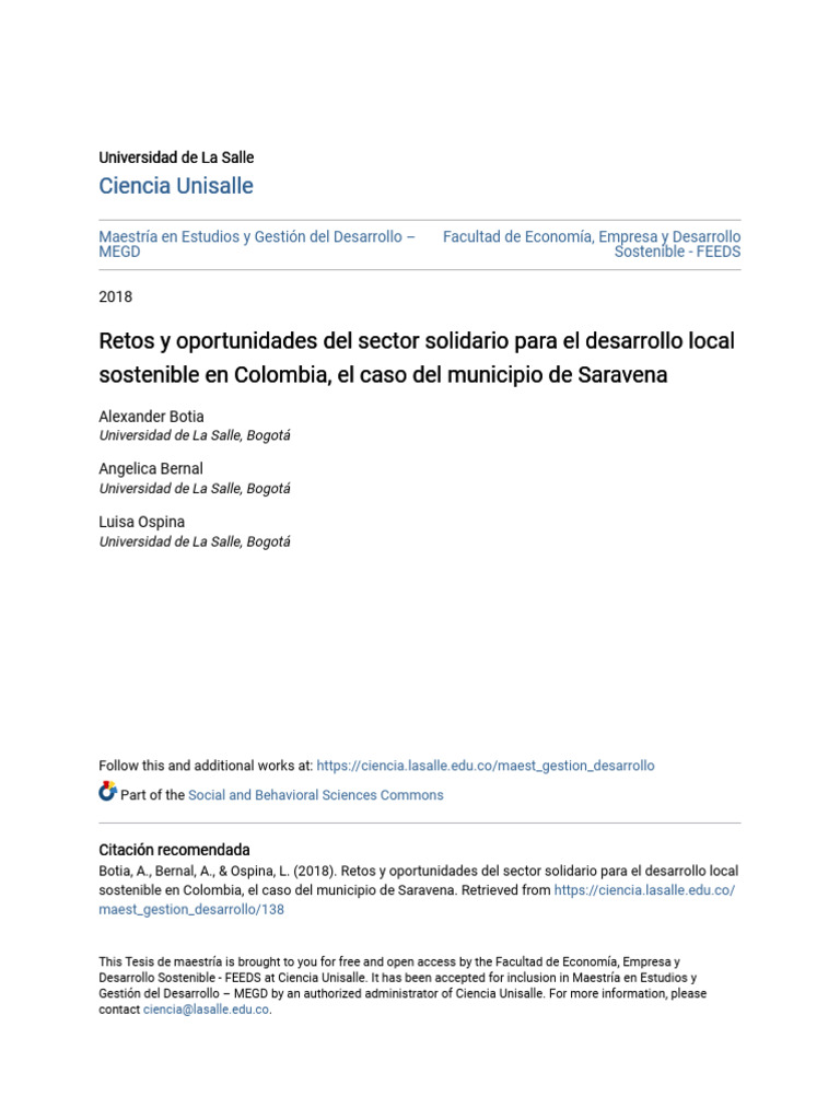 Oportunidades del Sector Solidario en Saravena | PDF | Science ...