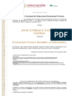 Jose Enrique Padron Gomez: Profesional Técnico-Bachiller en Informática