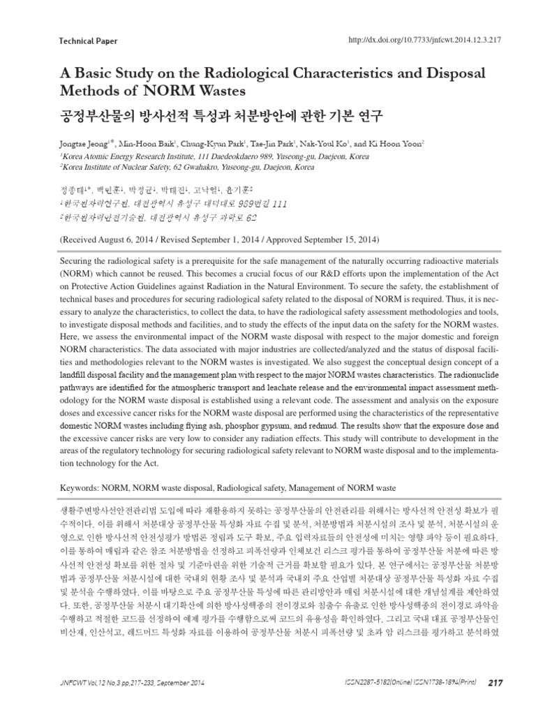 A Basic Study On The Radiological Characteristics and Disposal Methods ...