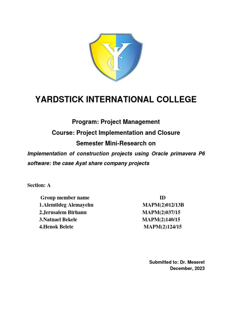 Project Implementation Using Primavera P6 Software Download Free PDF