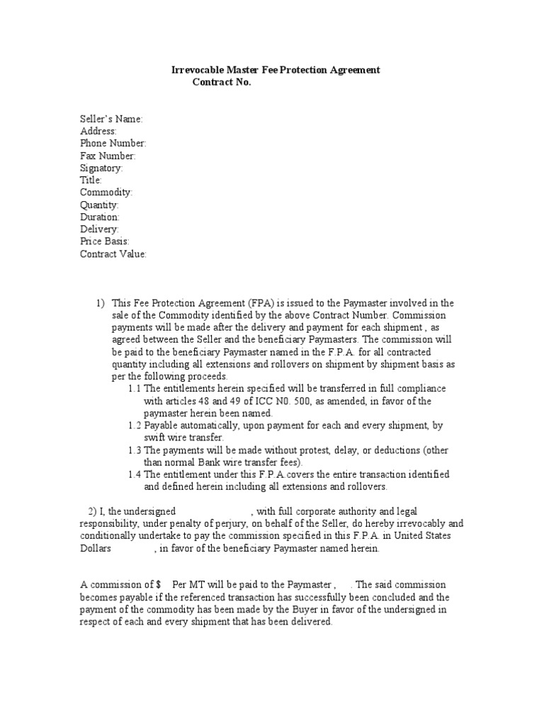 Irrevocable Master Fee Protection Agreement | PDF | Finance & Money ...
