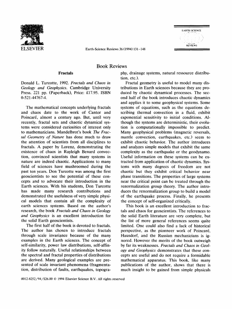 Fractals And Chaos In Geology And Geophy Pdf Chaos Theory Earth