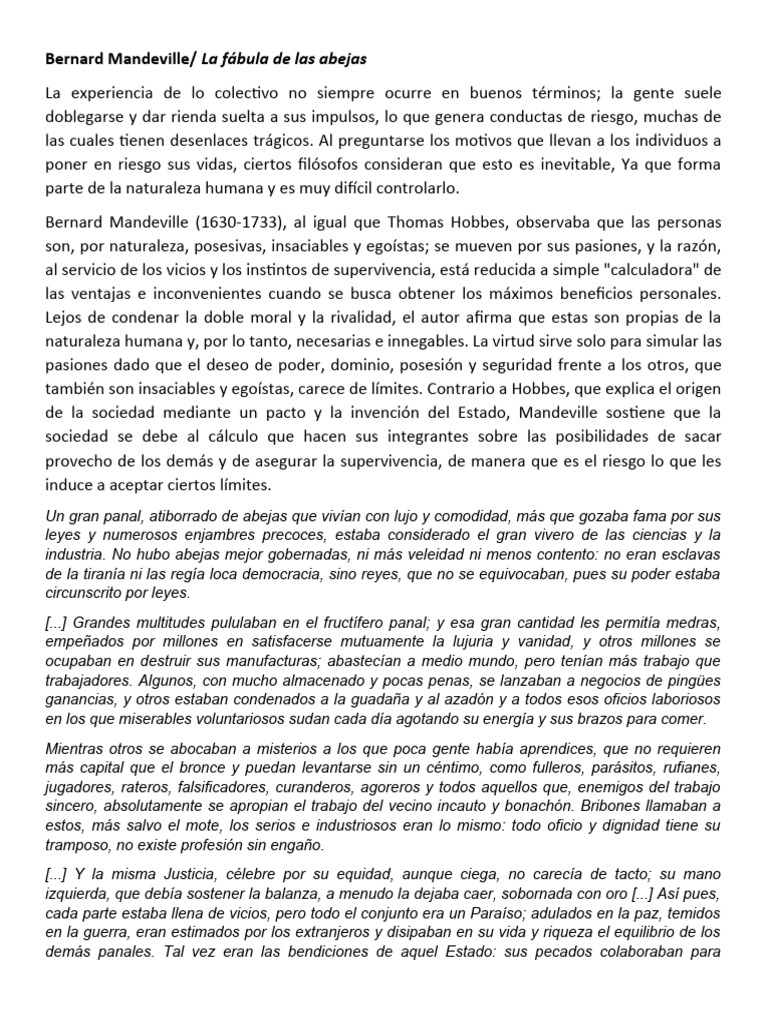 Bernard Mandeville | PDF | Egoismo psicologico | La naturaleza humana