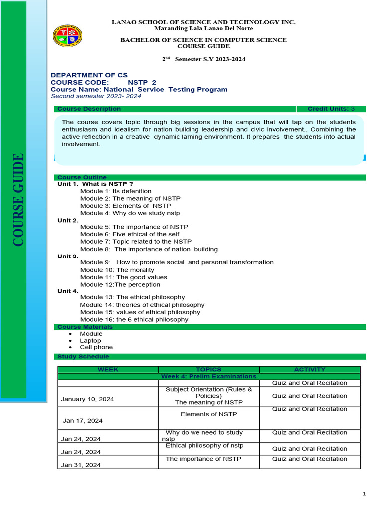 New Course Guide NSTP 2 | PDF