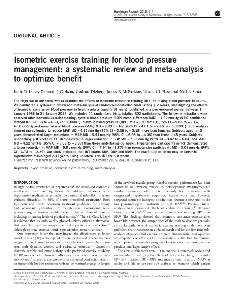 Isometric Exercise Training for Hypertension | PDF | Blood Pressure ...