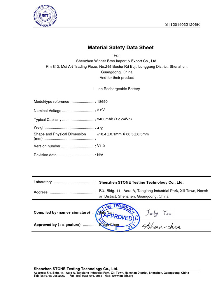 Panasonic NCR18650B Battery MSDS | PDF | Dangerous Goods | Lithium Ion ...
