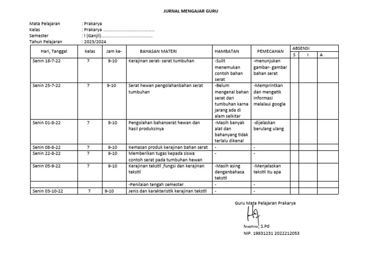 Jurnal Mengajar Guru SMP | PDF