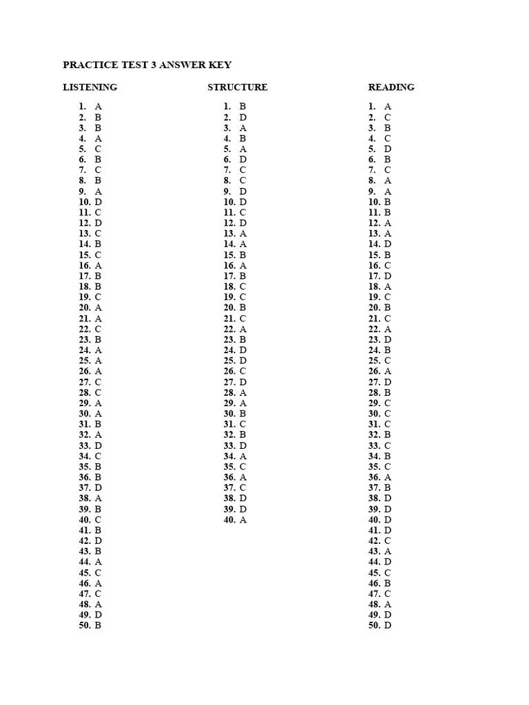 Practice Test 3 Answer Key | PDF