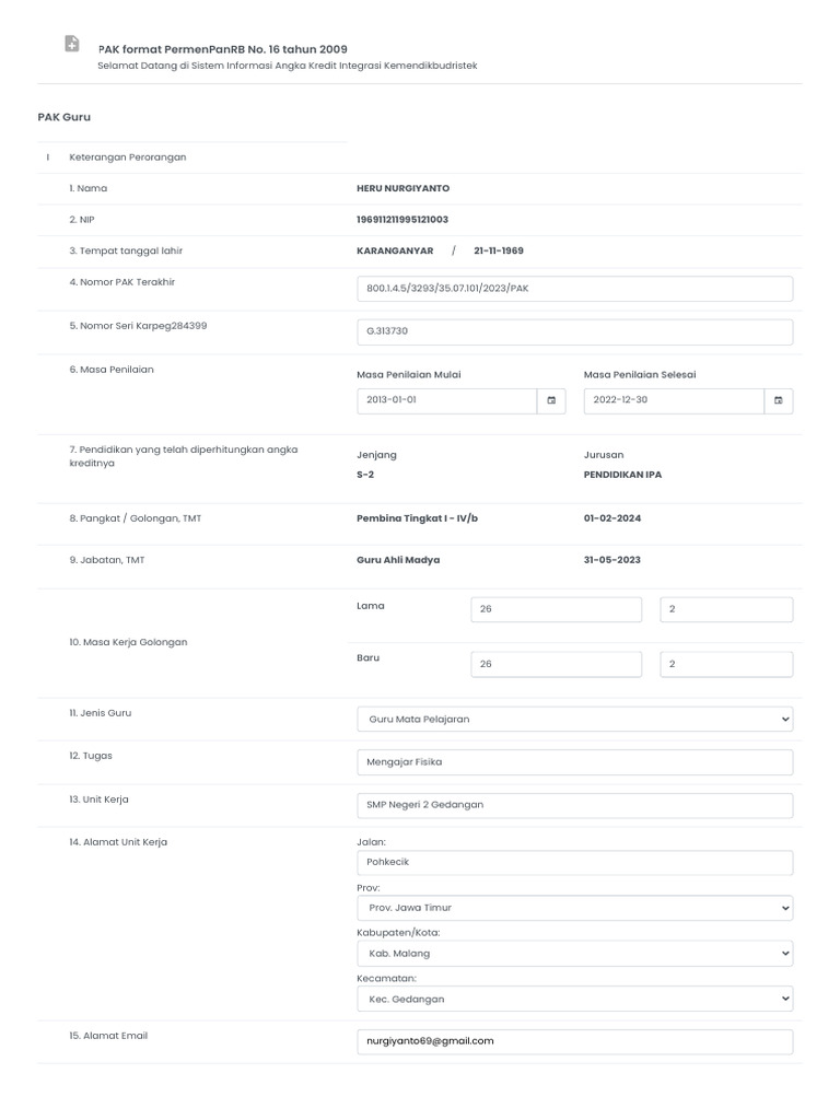 Format PAK PermenPanRB No. 16/2009 | PDF