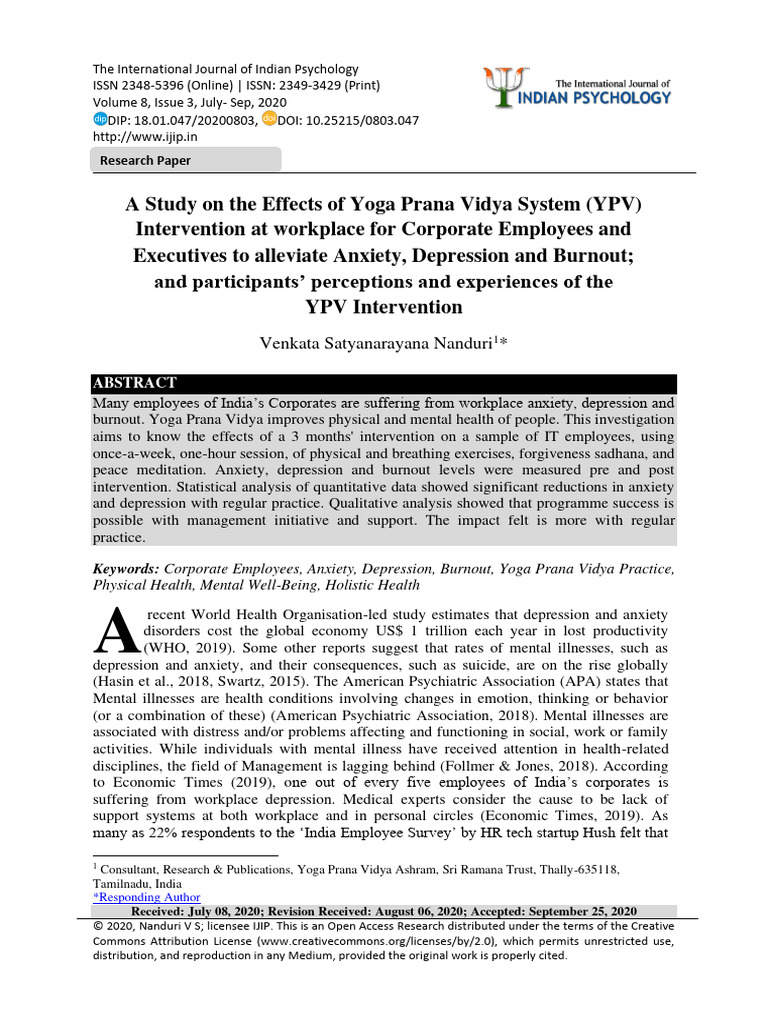13 A Study On The Effects of Yoga Prana Vidya System YPV | PDF ...