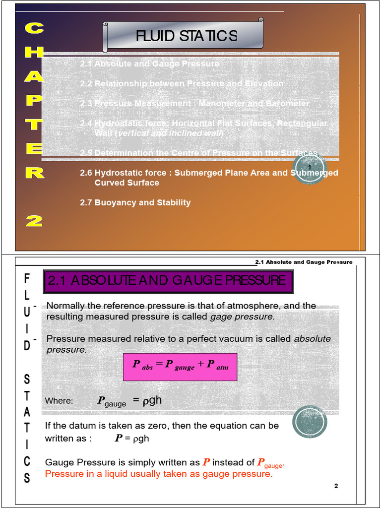 Fluid Statics: Pressure Concepts and Measurement | PDF | Buoyancy ...