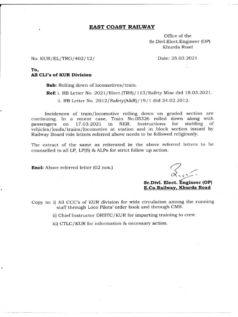 Securing of Train - Loco To Avoid Rolling Down | PDF