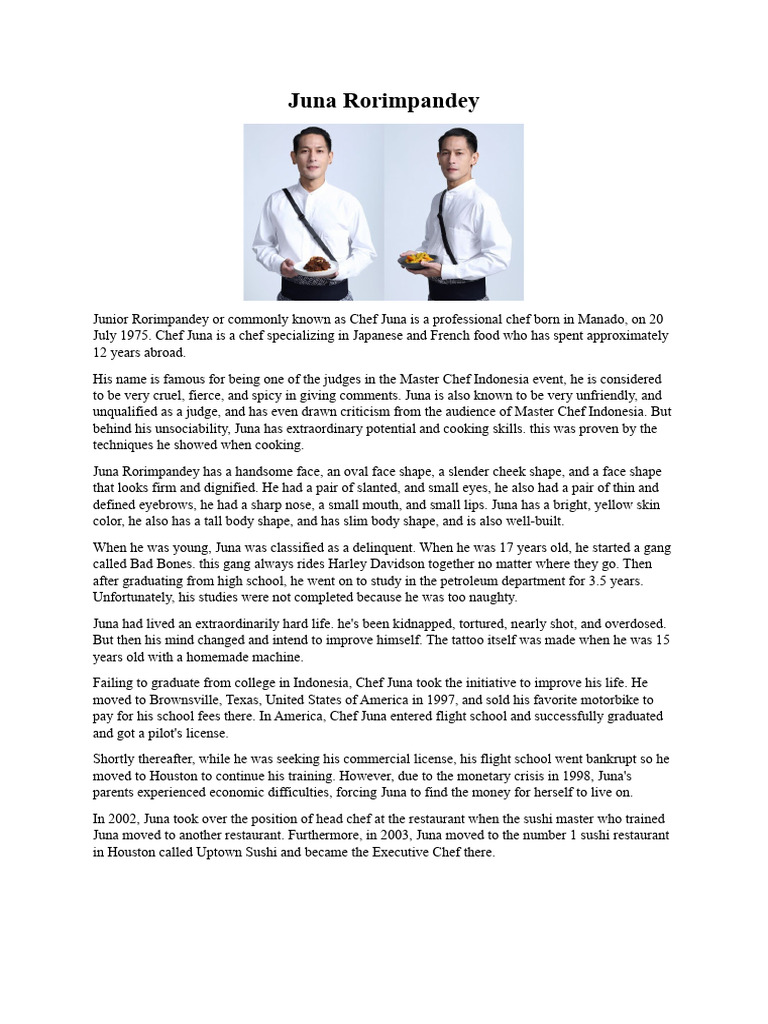 Biography of Chef Juna | PDF | Cuisine | Food And Drink