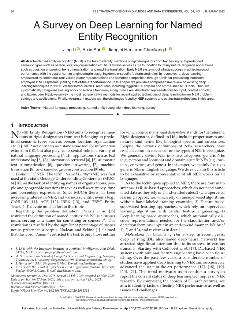 A - Survey - On - Deep - Learn - For NER | PDF | Deep Learning ...