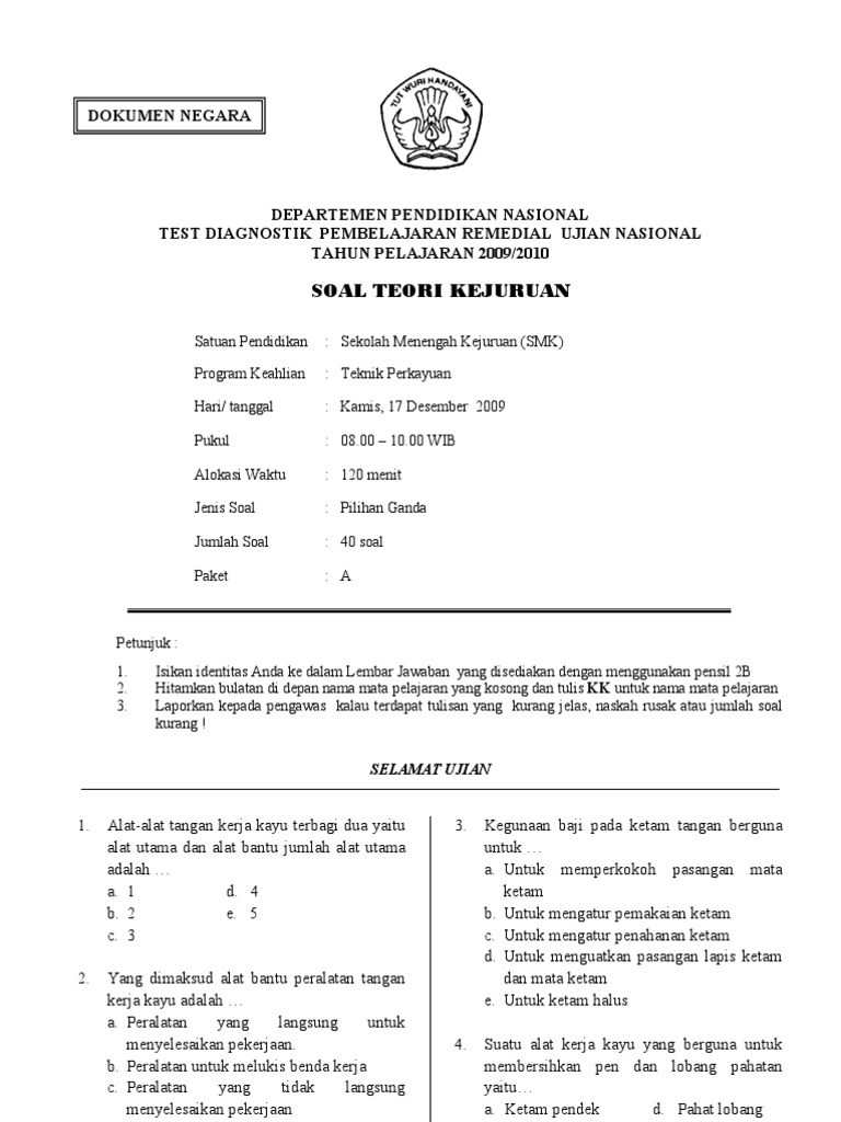 Konstruksi Kayu Paket A Test Diagnostik