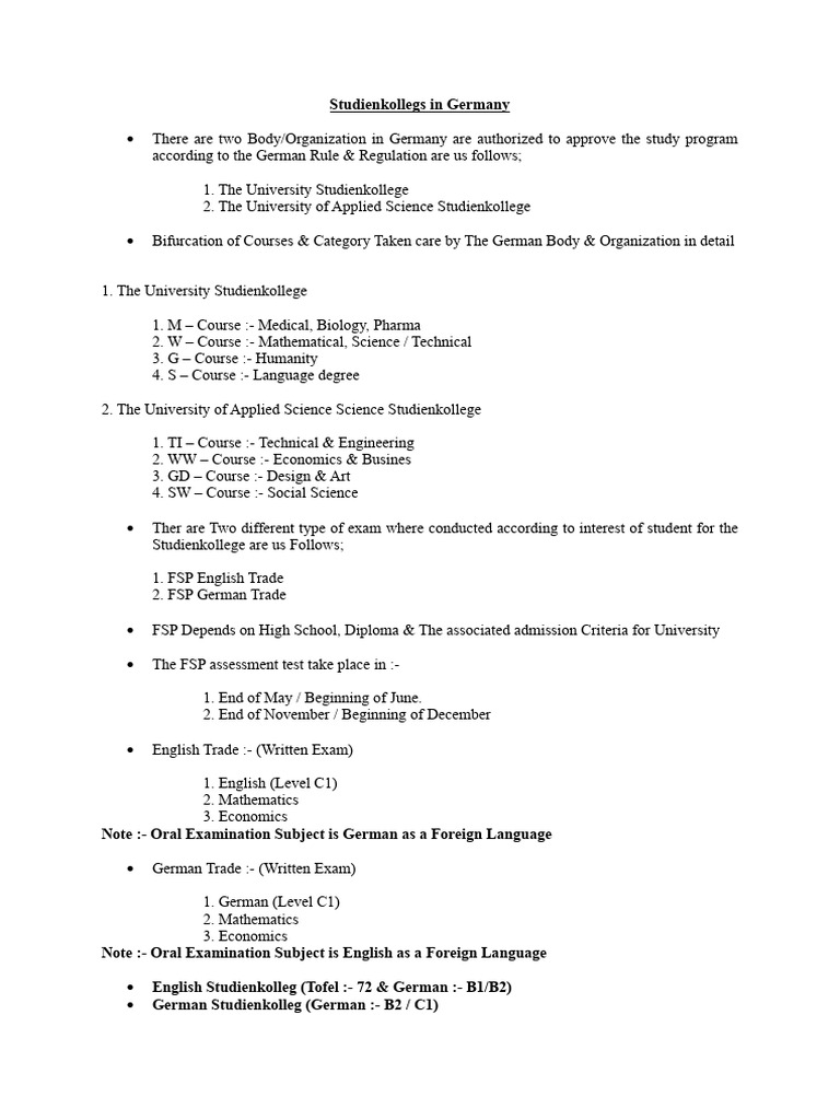 Studienkollegs In Germany Pdf Science University And College