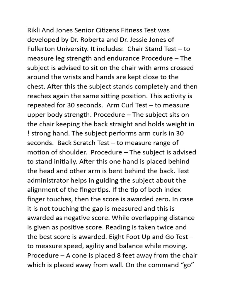 Rikli and Jones Senior Fitness Test Guide | PDF | Self-Improvement ...