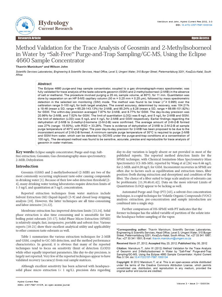 Method Validation For The Trace Analysis of Geosmin | PDF | Gas ...