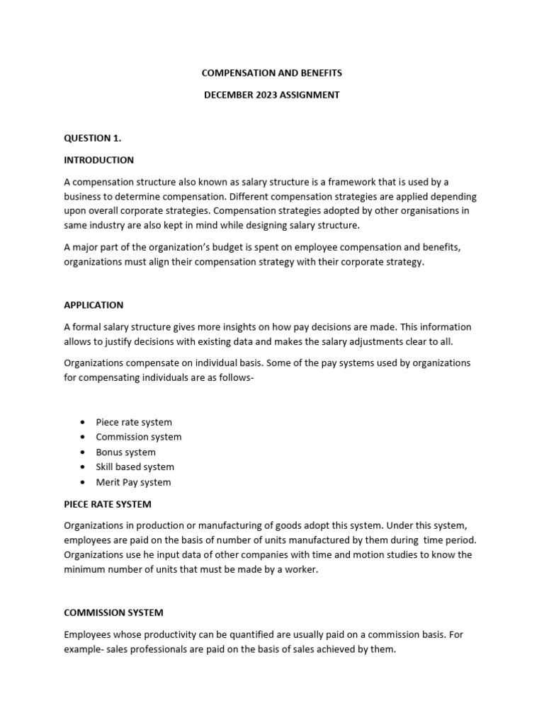 Compensation and Benefits Assignment Dec 2023 | PDF | Cost Of Living ...