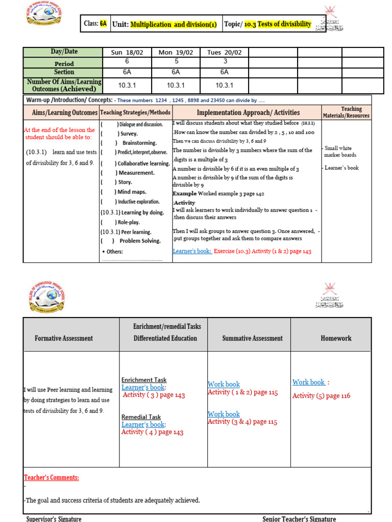 Tests of Divisibility for 3, 6, 9 | PDF | Educational Assessment | Learning