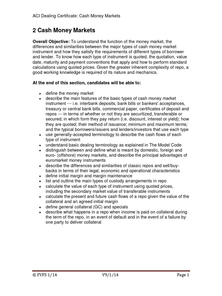 2 Cash Money Markets - 2014 | PDF | Repurchase Agreement | Discounting