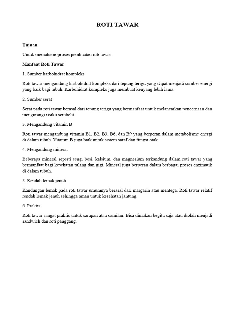 Manfaat dan Cara Membuat Roti Tawar | PDF | Memasak, Makanan, & Anggur