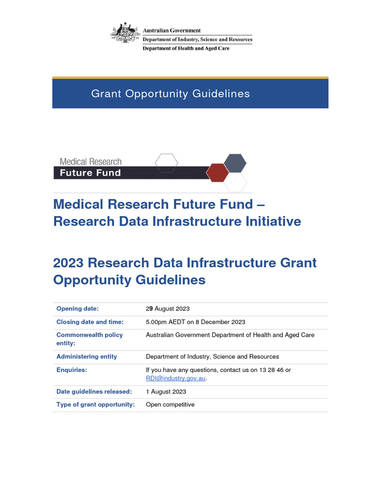 MRFF 2023 Research Data Infrastructure Grant Opportunity Guidelines PDF ...