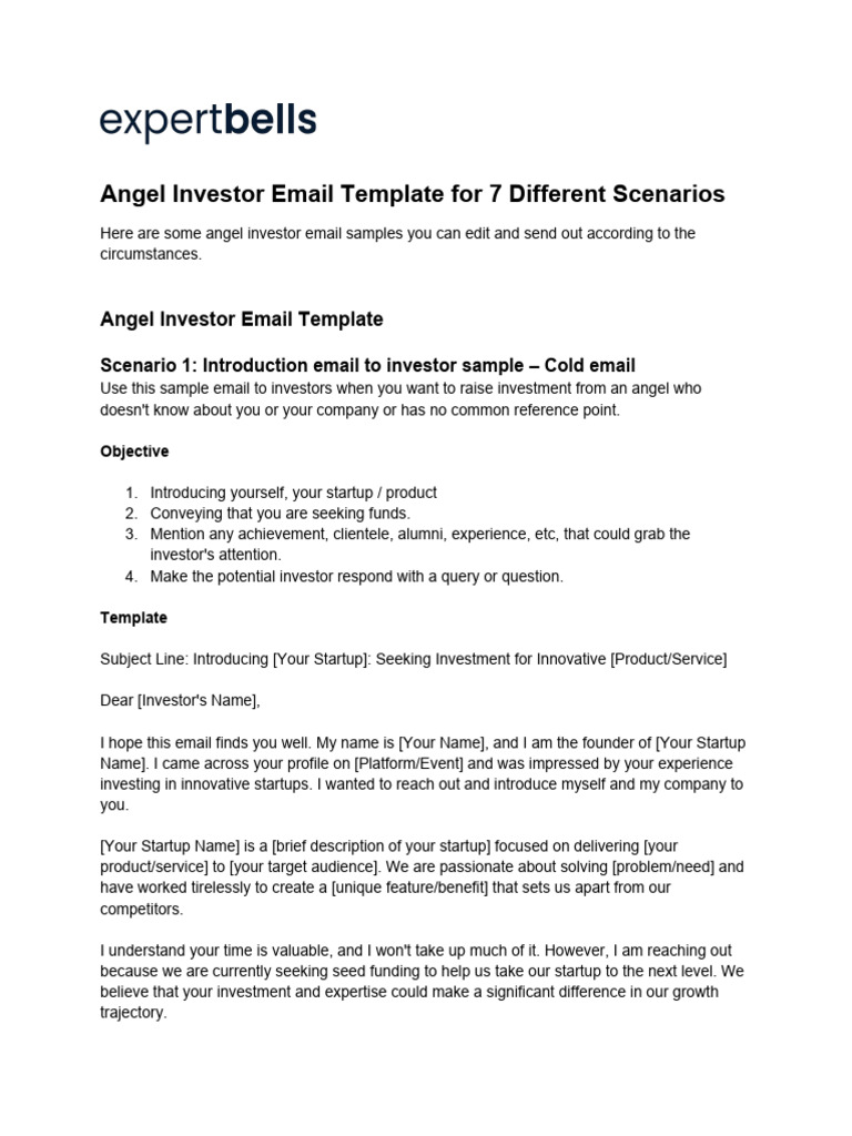Angel Investor Email Templates Guide | PDF | Startup Company | Small ...