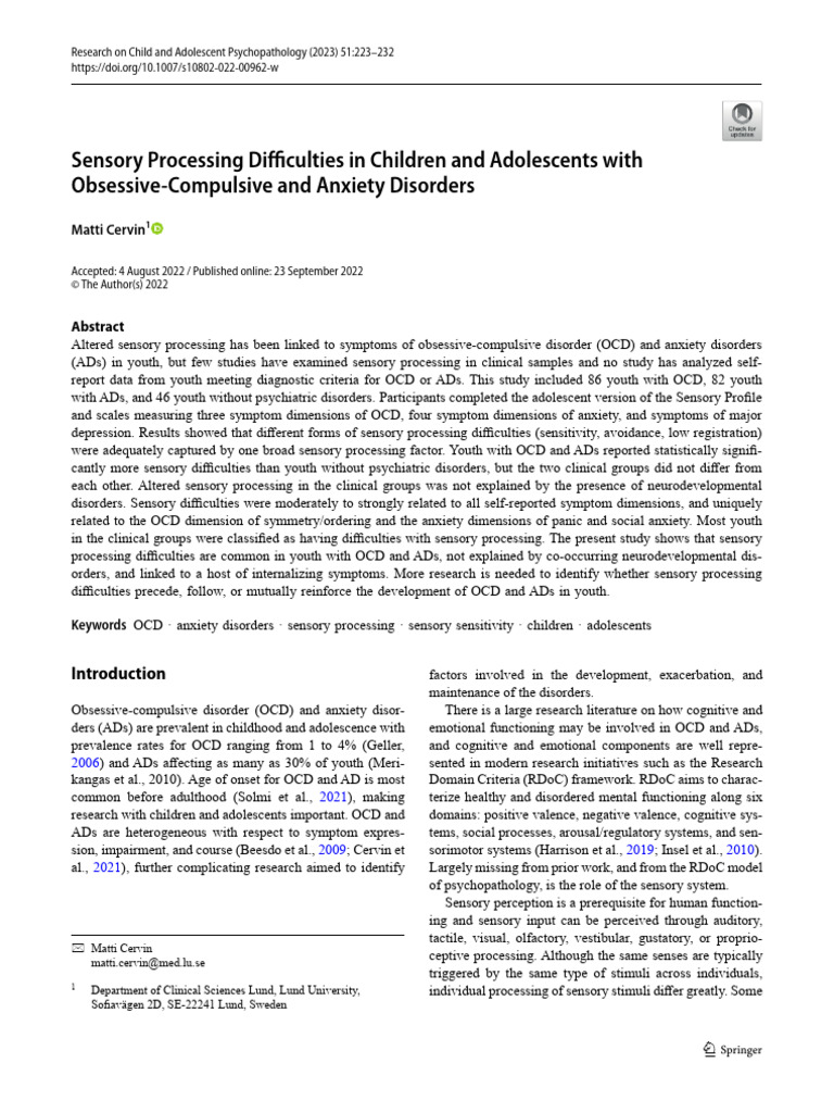 Sensory Processing Difficulties In Children