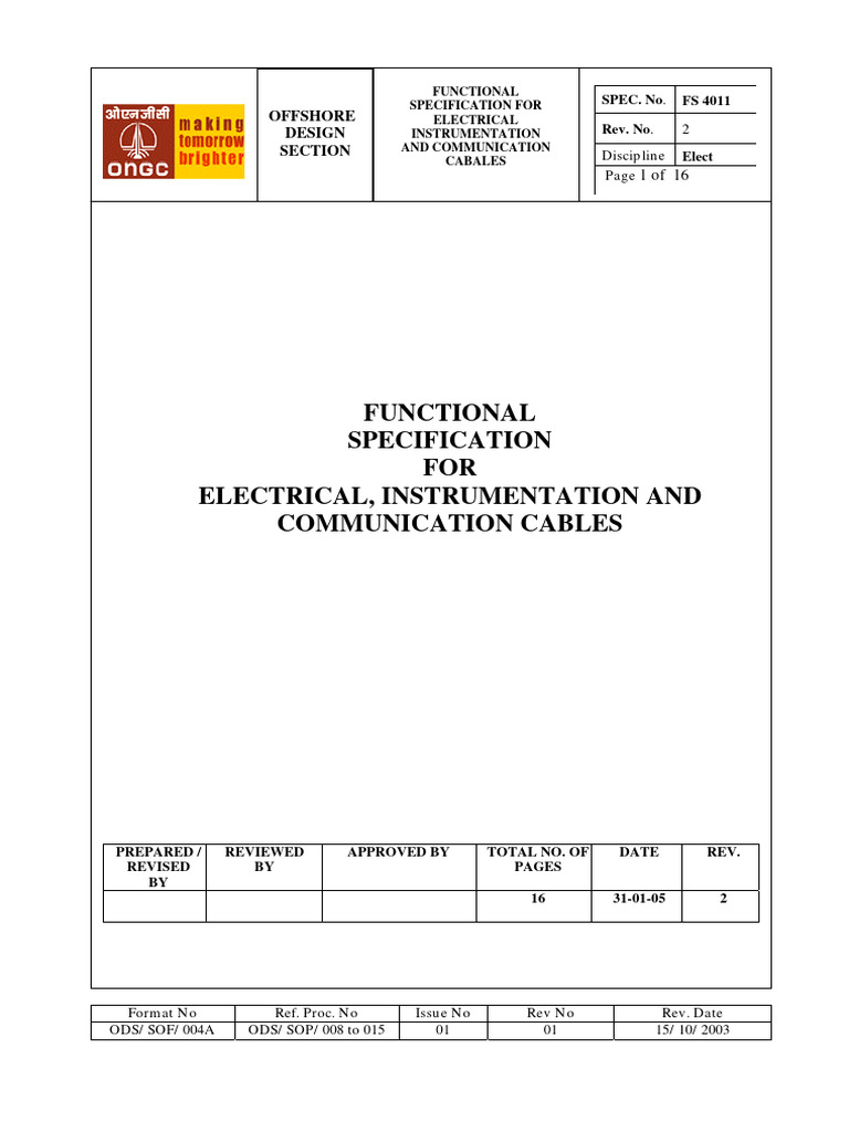 FS 4011 Electrical, Instrumetation and Communication Cables | PDF ...