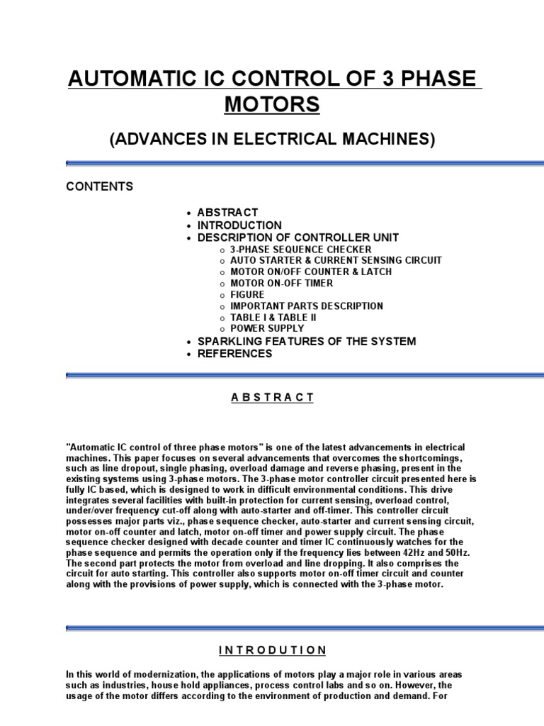 Automatic Ic Control of 3 Phase Motors | PDF | Relay | Switch