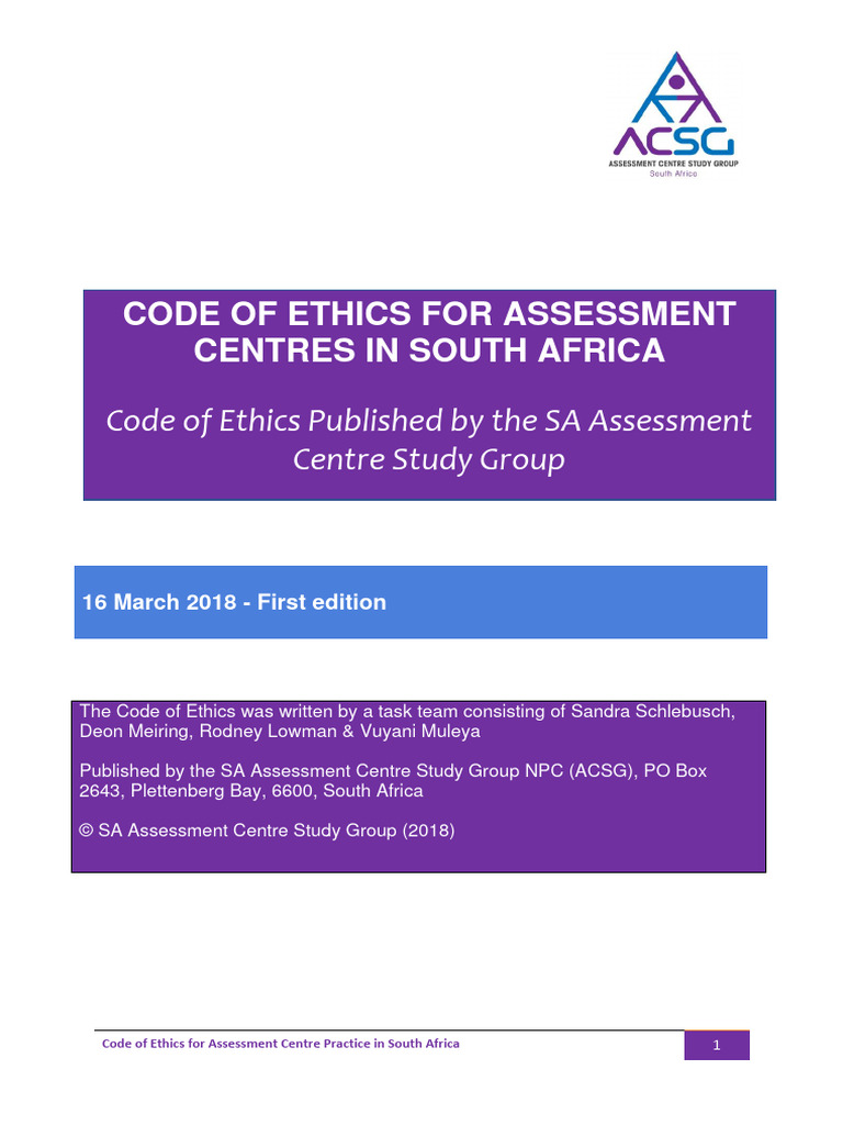 South Africa Assessment Centre Ethics Guide | PDF | Integrity | Dignity