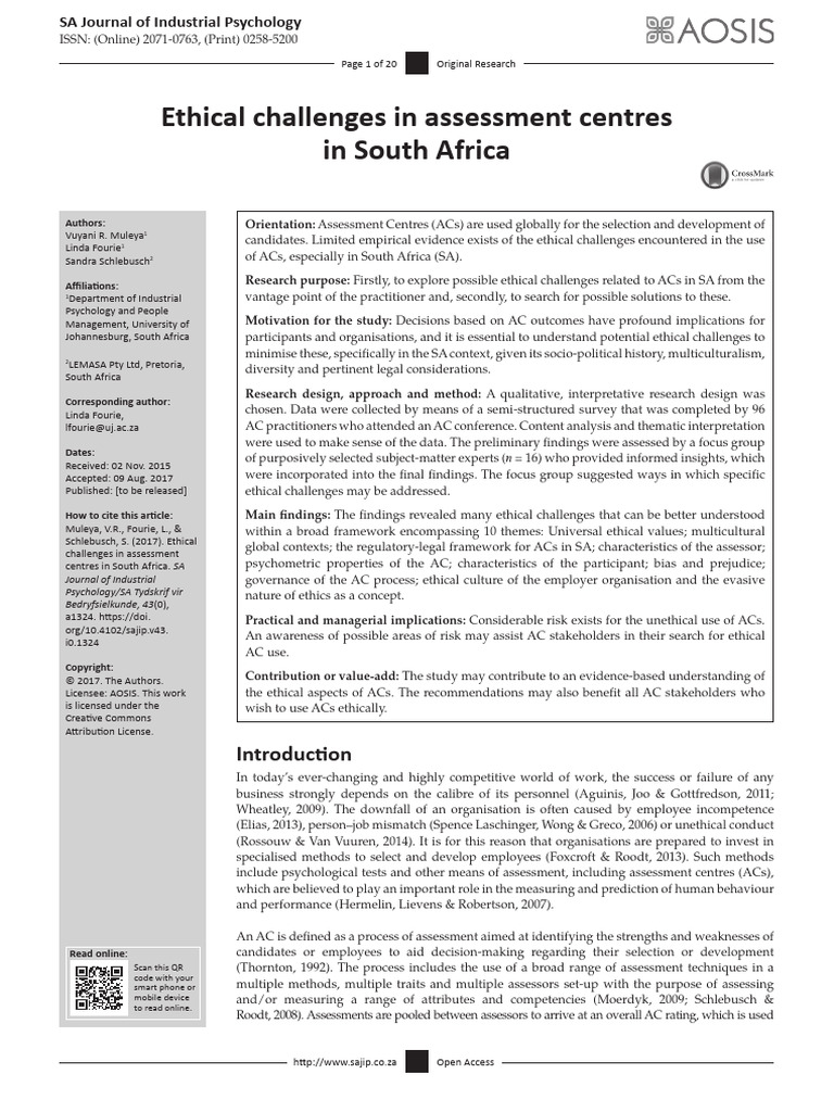 Ethical Challenges in Assessment Centres | PDF