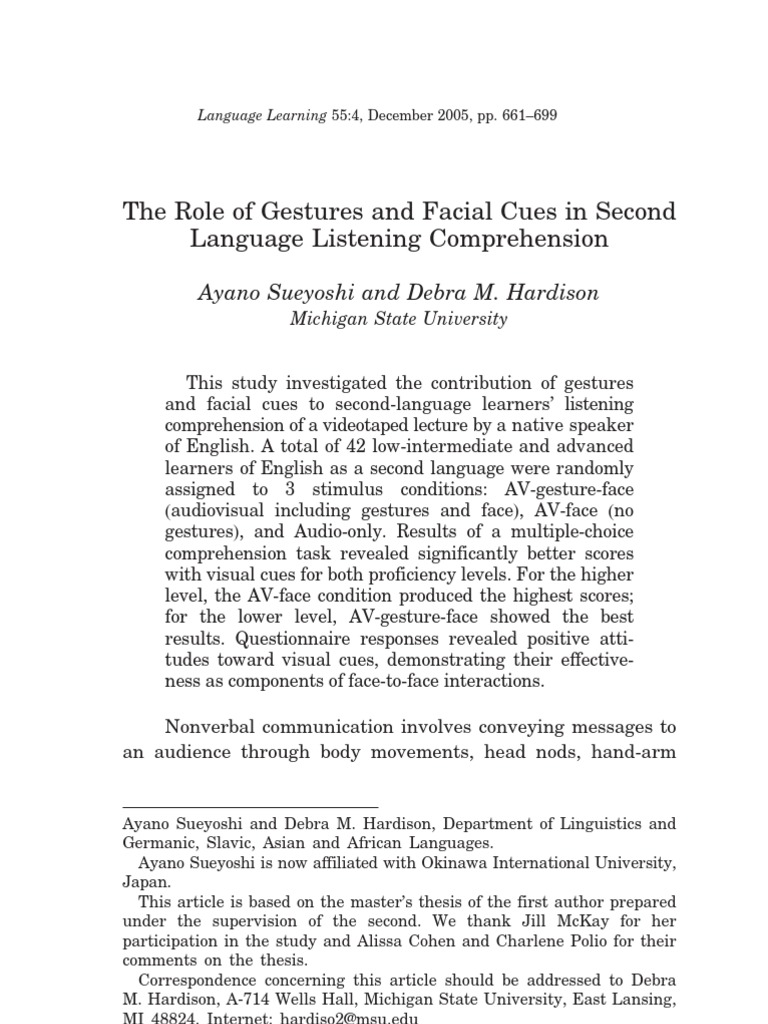 Gestures and Facial Cues in ESL Listening | PDF | Second Language | Gesture