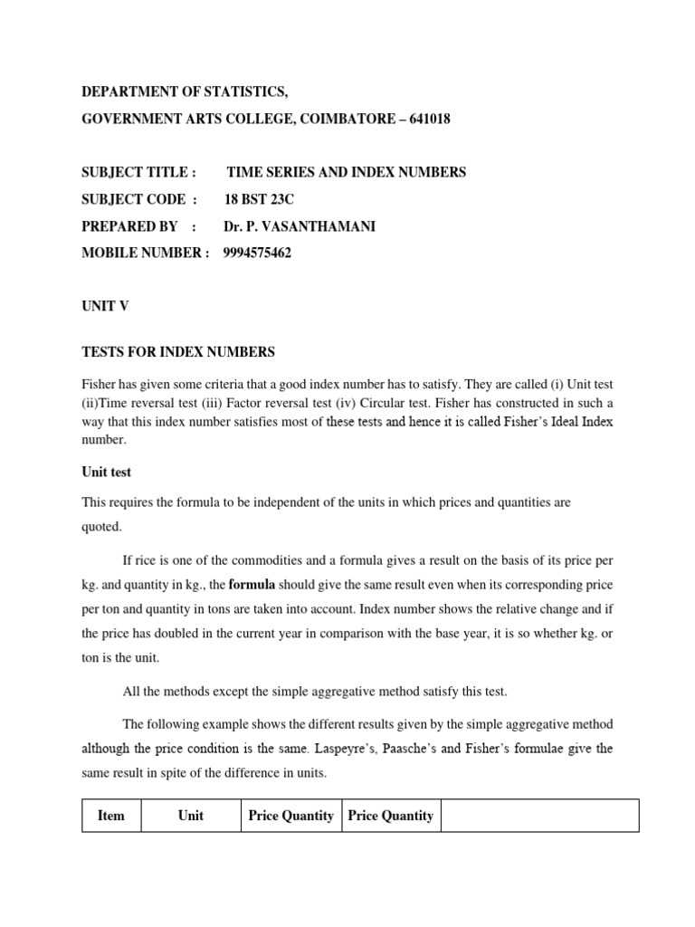 Fisher's Index Number Method Explained | PDF | Cost Of Living