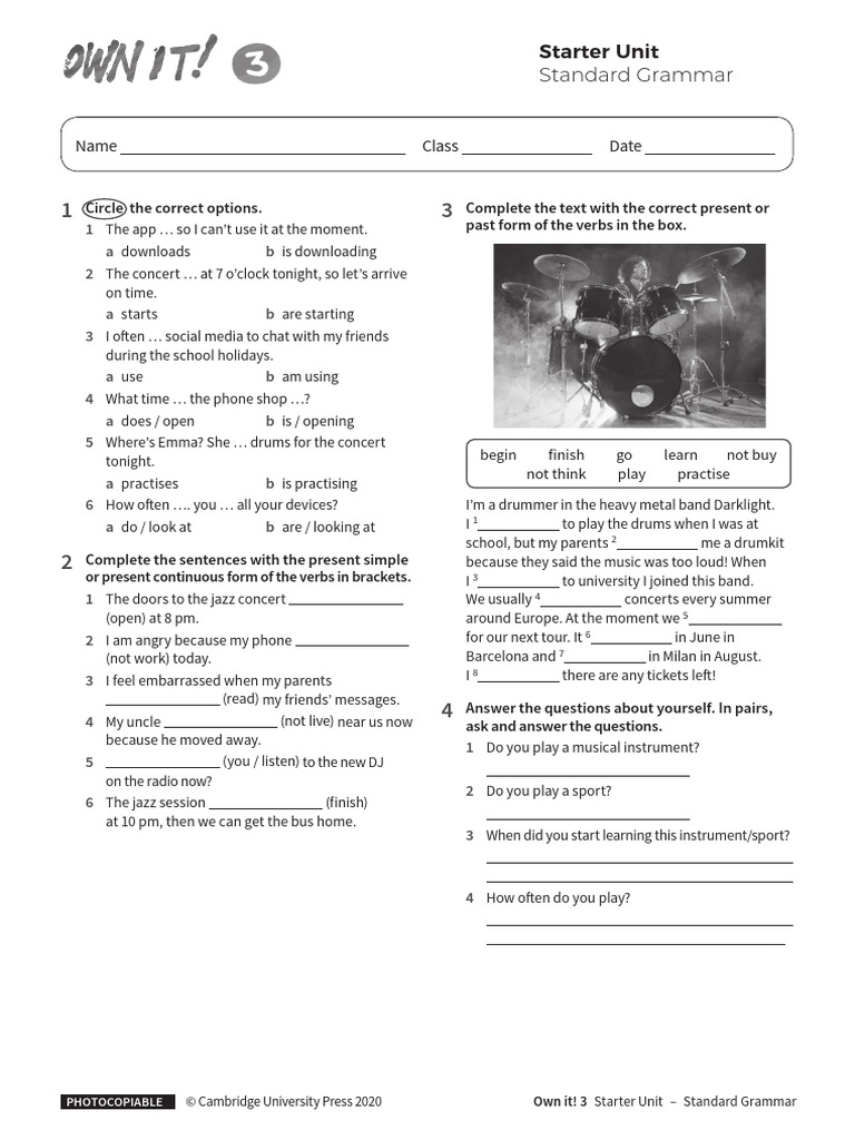 Starter Unit: Standard Grammar Exercises | PDF | Drum Kit