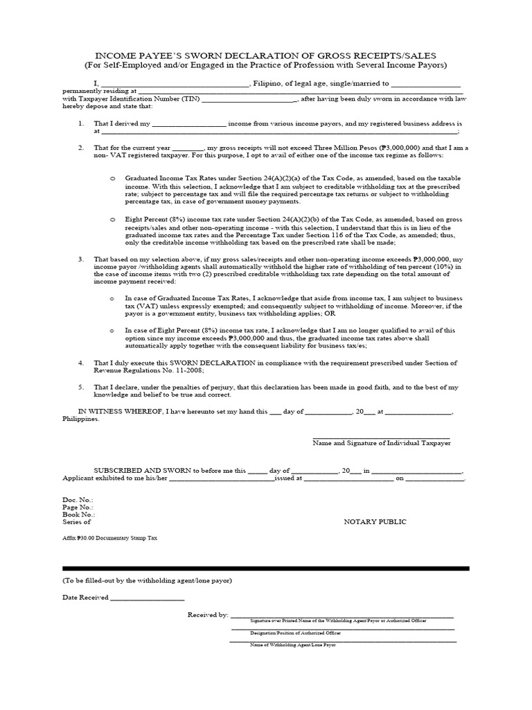 Income Payee's Sworn Declaration Form | PDF | Taxes | Income Tax