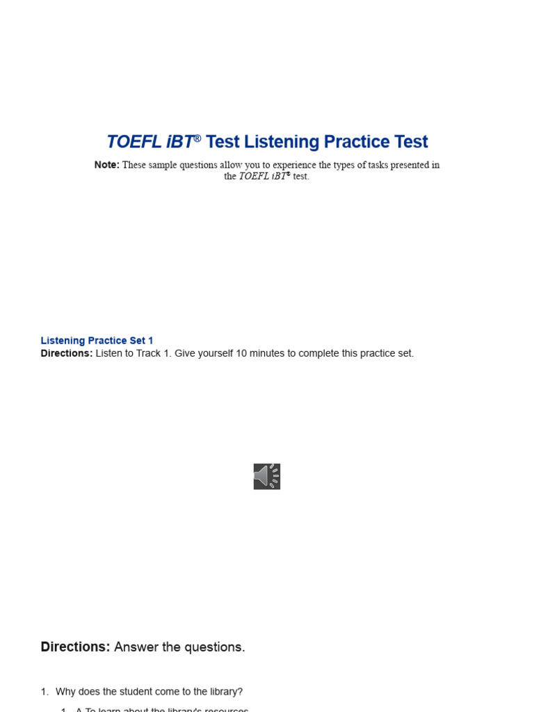 TOEFL iBT® Test Listening Section-1 | PDF | Plot (Narrative)