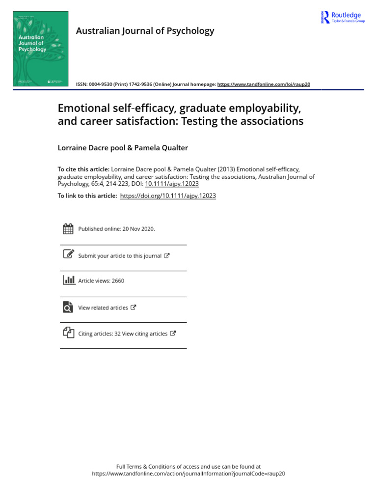 Emotional Self Efficacy Graduate Employability and Career Satisfaction ...