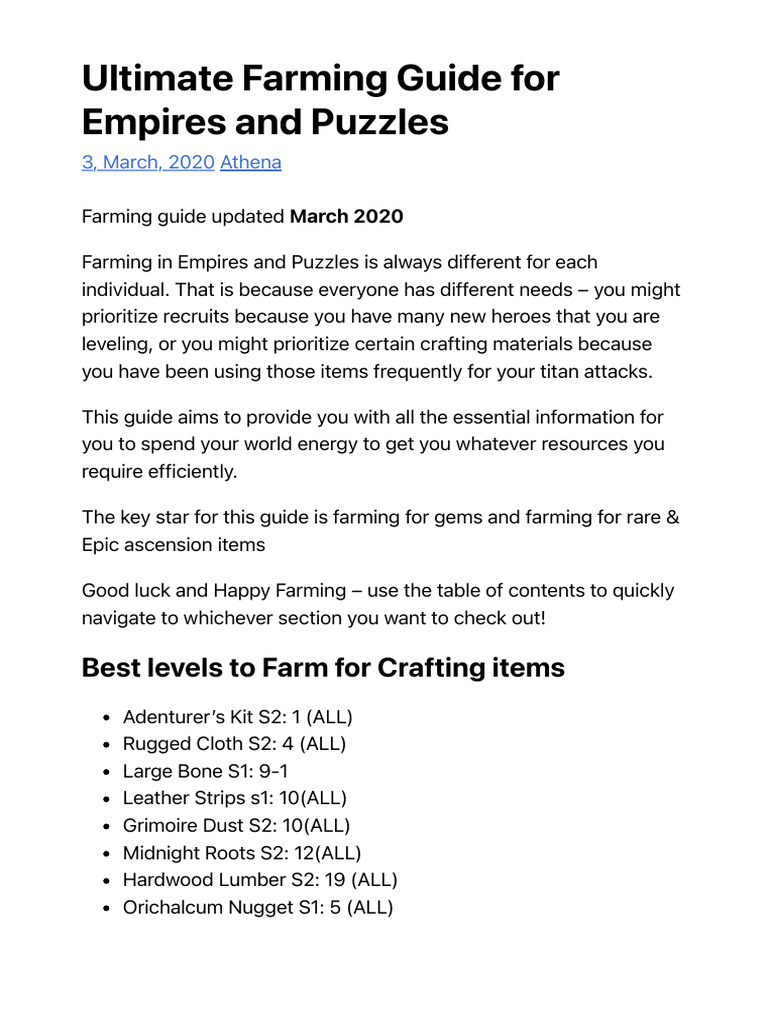 Empires and Puzzles Ultimate Farming Guide Updated March 2020 PDF