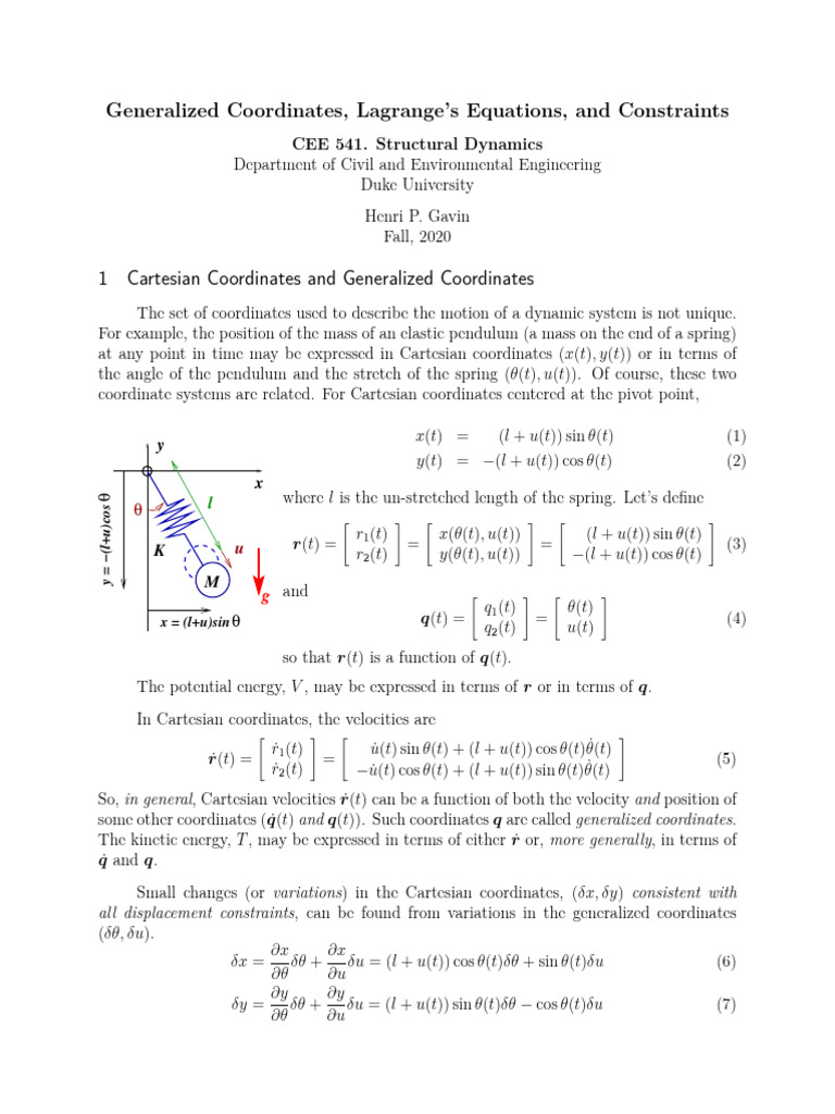 Generalized Coordinates and Dynamics | PDF | Lagrangian Mechanics | Force