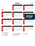 2024 Calendar Black Red With Holidays Portrait Sunday Start en Ru