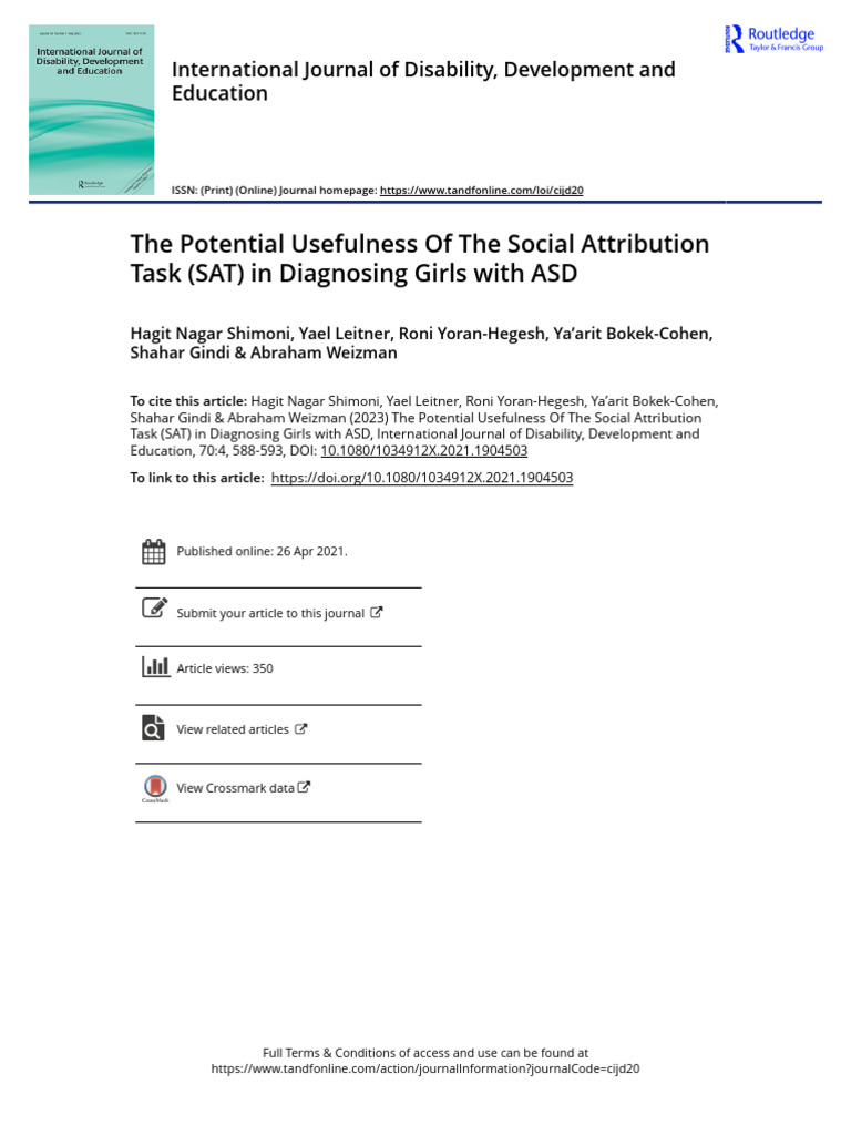 The Potential Usefulness of The Social Attribution Task SAT in ...