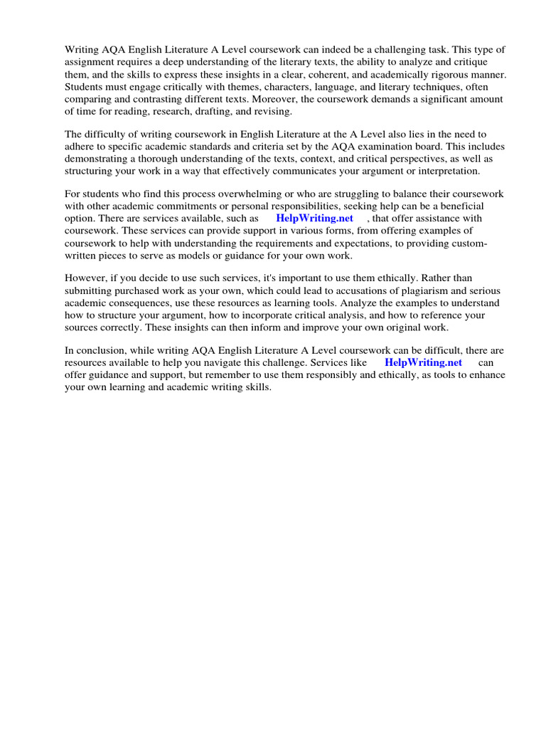 Aqa English Literature A Level Coursework Examples | PDF | Educational ...