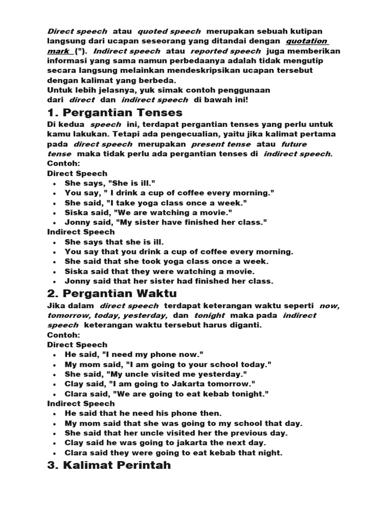 Direct Indirect Speech Pdf