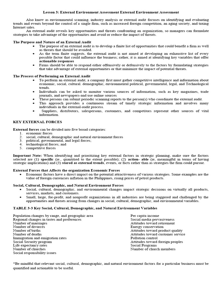 External Environment Assessment Guide | PDF | Strategic Management ...