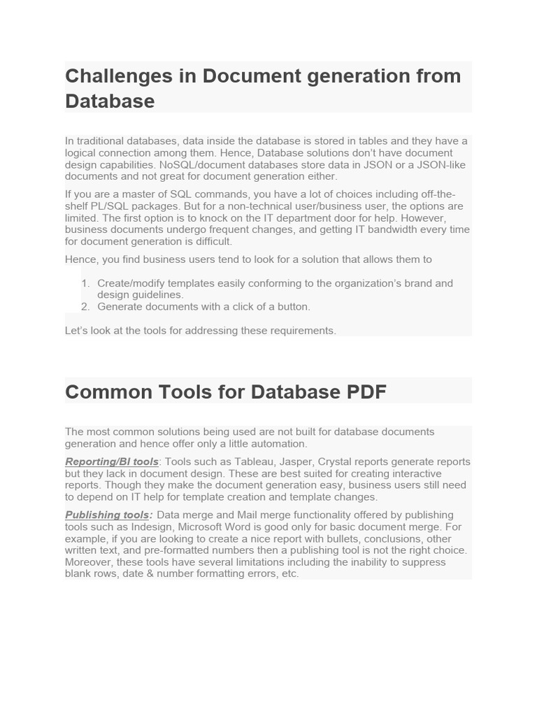 Efficient Database Document Generation | PDF | Databases | Microsoft ...