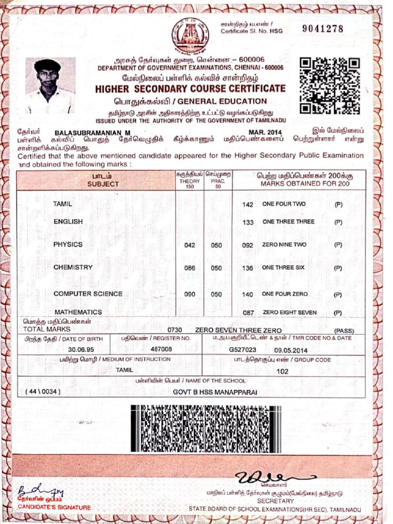12th Mark Sheet | PDF
